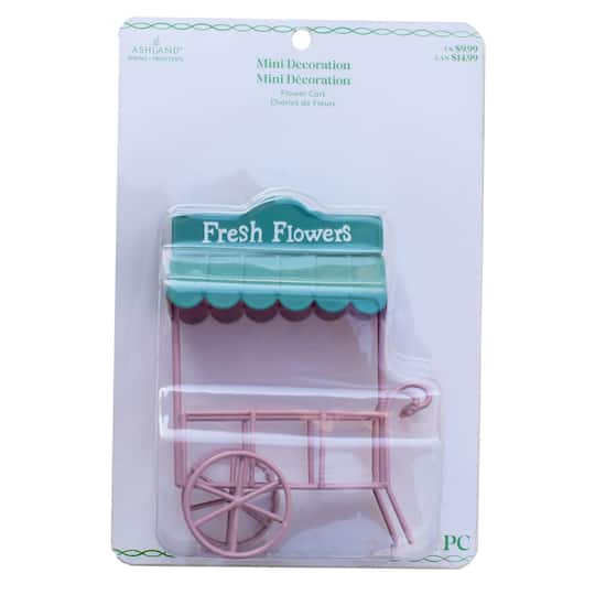 Mini Pink & Teal Metal Flower Cart by Ashland®